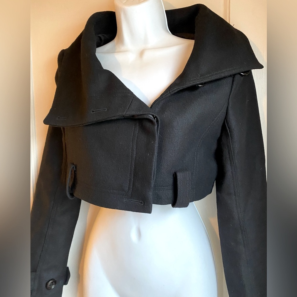 Patrizia Pepe Italian Designer Cropped Wool Coat Black Size Italian 40 US Small